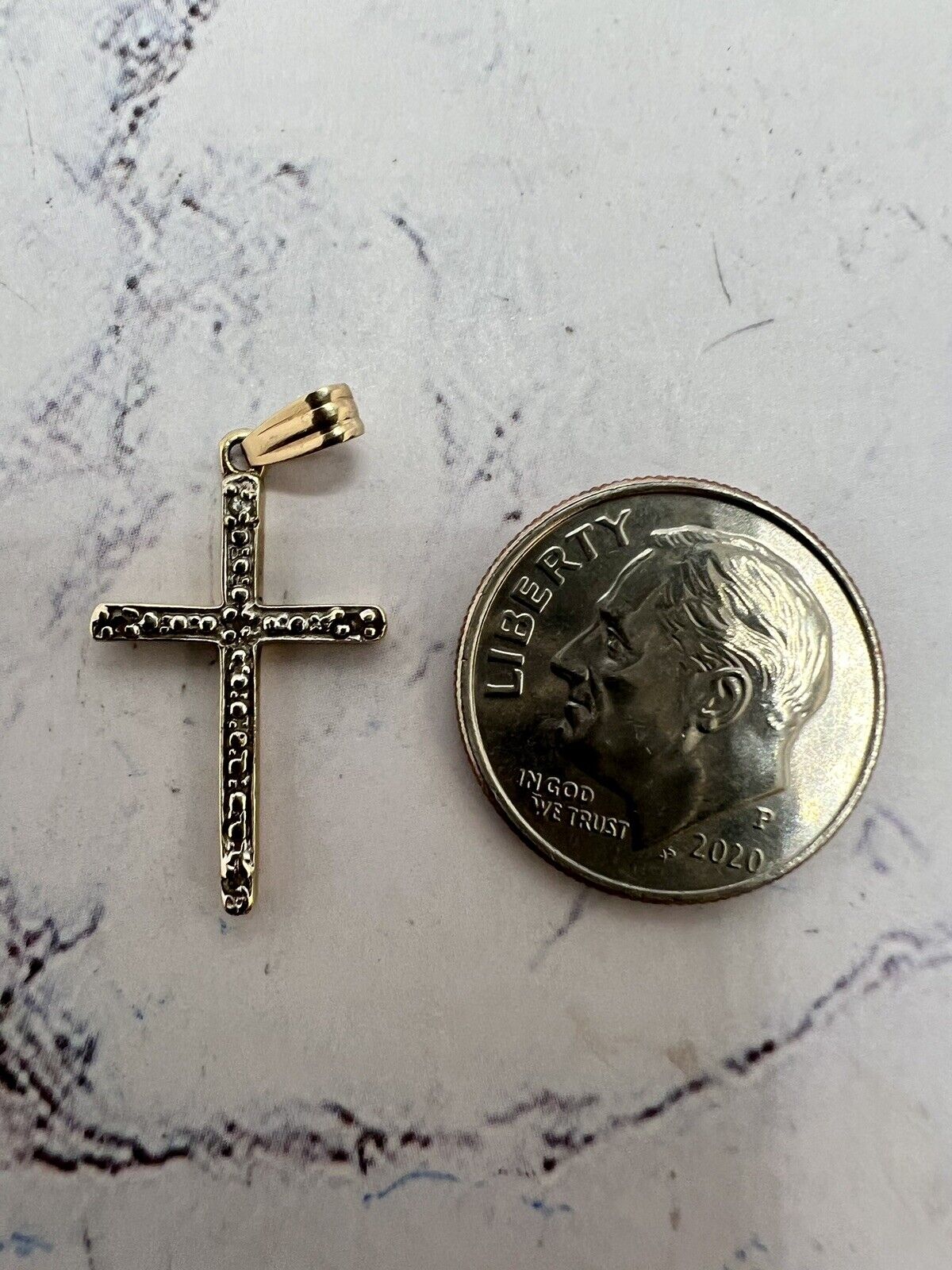 Vintage 10k Yellow Gold Dimpled Cross Pendant - image 3