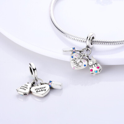 My Little Baby Hello Newborn Flasche Liebe Herz Charm Sterling Silber 925