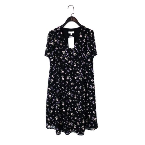 Jojo Maman Bebe Black Ditsy Floral Short Sleeve Tea Dress Tie Back - Size 12 NEW - Picture 1 of 13
