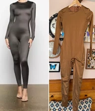 SKIMS All in one copper Sz S Shine Long sleeve One piece bodysuit Jumpsuit Gold