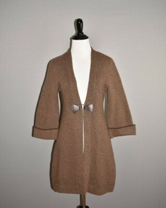 SOFT-SURROUNDINGS-89-Herringbone-Wool-Blend-Buckle-Front-Long-Cardigan-XS