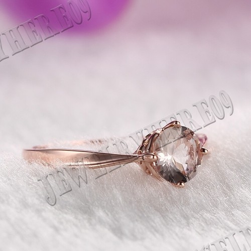 Solitaire 6mm Round Pink Morganite Engagement Wedding Fine Ring 18K Rose Gold - Picture 9 of 10