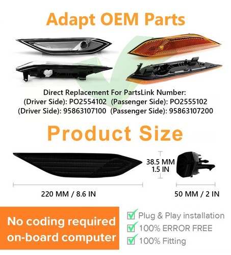 For Porsche Cayenne 958 92A 2011-2014 LED Side Marker Light Turn signal Lamp 2pc - Picture 6 of 9