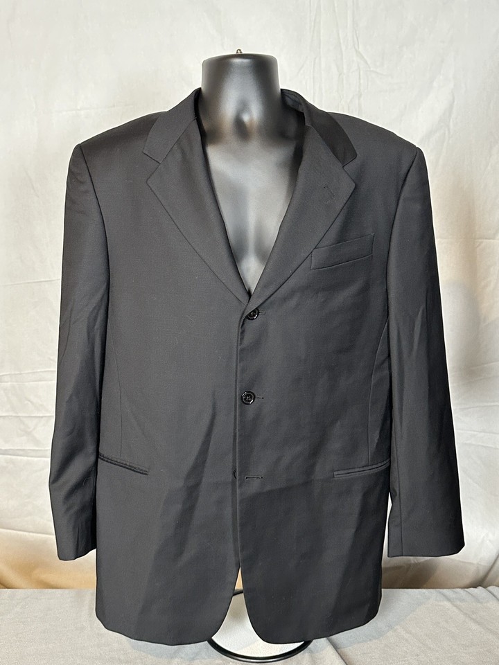 DONNA KARAN Mens 42R Black 100 Italian Wool Sport Coat Blazer Suit