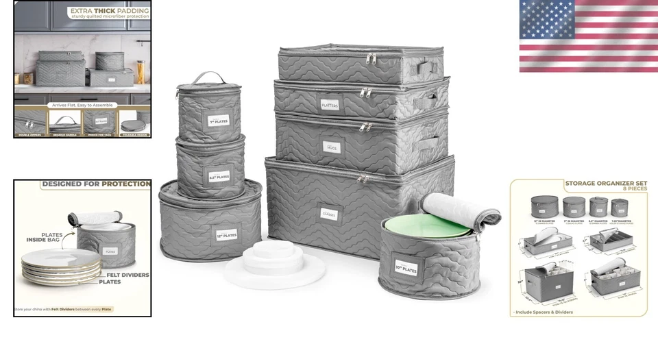 Protective Quilted China Storage Set - 8 Stackable Organizers for Plates & Mugs - Image 2 of 4