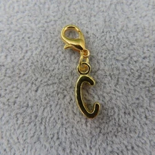 Initial LETTER C Charm Zipper Pull Keychain Add On Clip Gold Tone Alphabet