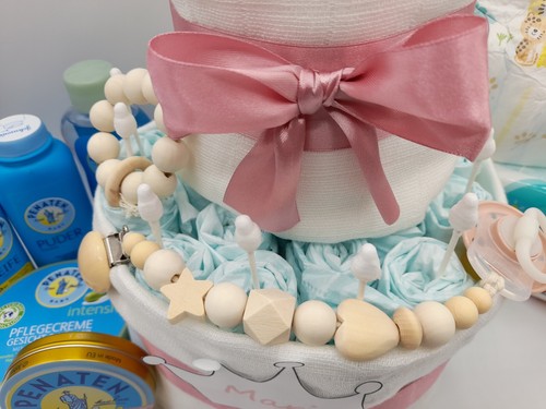 XXL Windeltorte "Pampers & Penaten" 59tlg Rosa♥ Mädchen♥ Geburt♥ Taufe♥ Geschenk - Bild 4 von 4