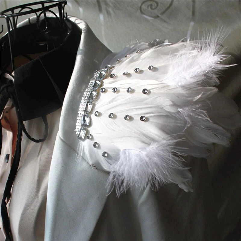 1PC Vintage Crystal Feather Epaulette Brooch Shoulder Pad DIY Accessory Fashion - Image 2 of 4