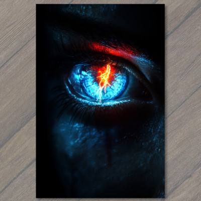 POSTCARD Fire Ice Dual Energy Eyes Lightning Contrast Power Electric Storm