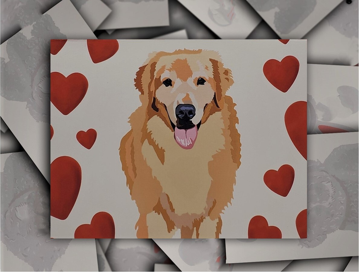 Golden Retriever Dog Hand-Drawn Love Valentine Anniversary Card