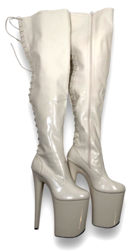 Unisex Drag Patent Leather Thigh High 9" Stiletto Heel Over The Knee Boots EU 44 - Picture 1 of 7