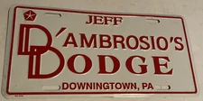 vintage jeff D’ambrosios dodge downtown, pa license plate Tag