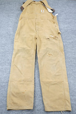 Carhartt Overalls Men 42x30 Brown Double Knee Distressed Thrashed Baggy Bib Duck