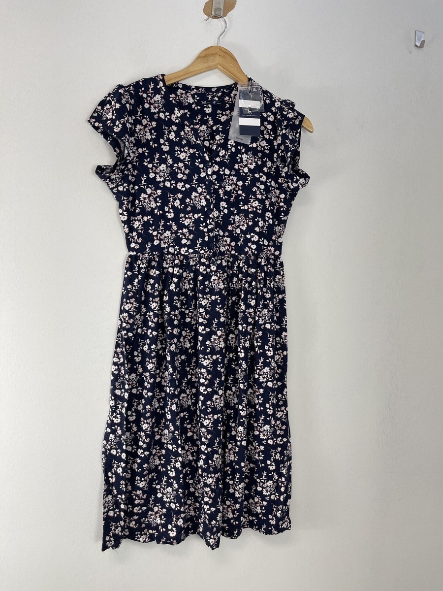 crew clothing ladies dresses Dress Womens 8 A Line Floral Swing Blue Short Sleeve Viscose n310 Shirt dress