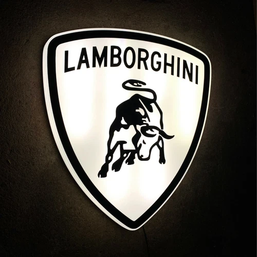 LAMBORGHINI 1974 BADGE LED ILLUMINATED WALL LIGHT BOX SIGN GARAGE GAS & OIL - Picture 1 of 12
