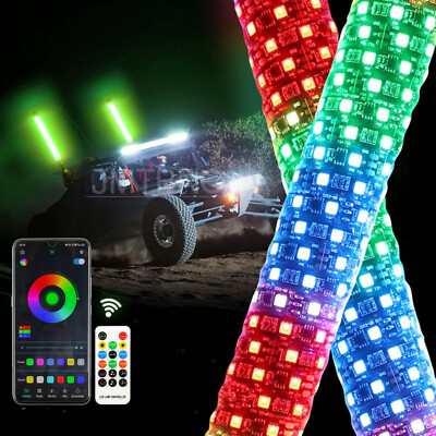 Pair 1FT RGB Fat LED Whip Lights Antenna 1.8in Thick for Kawasaki