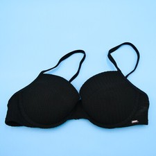 Victorias Secret Large Black Ribbed Underwired Push-up Bikini Top Beach Swimwear