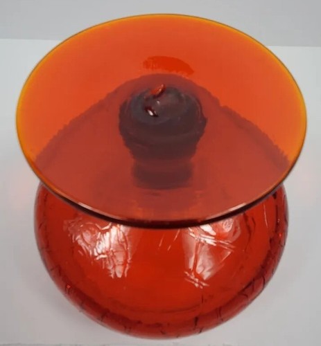 Vintage Blenko 629S Tangerine-Red Crackle Footed Compote MCM - Picture 3 of 4