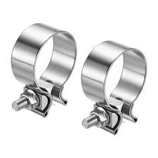 2pcs 410 Stainless Steel Exhaust Clamp 2.17" Narrow Band Muffler Seal, Silver