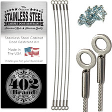 Stainless Steel Cabinet Door Restraint Kit. Made in USA. Flexible Braided Cable.