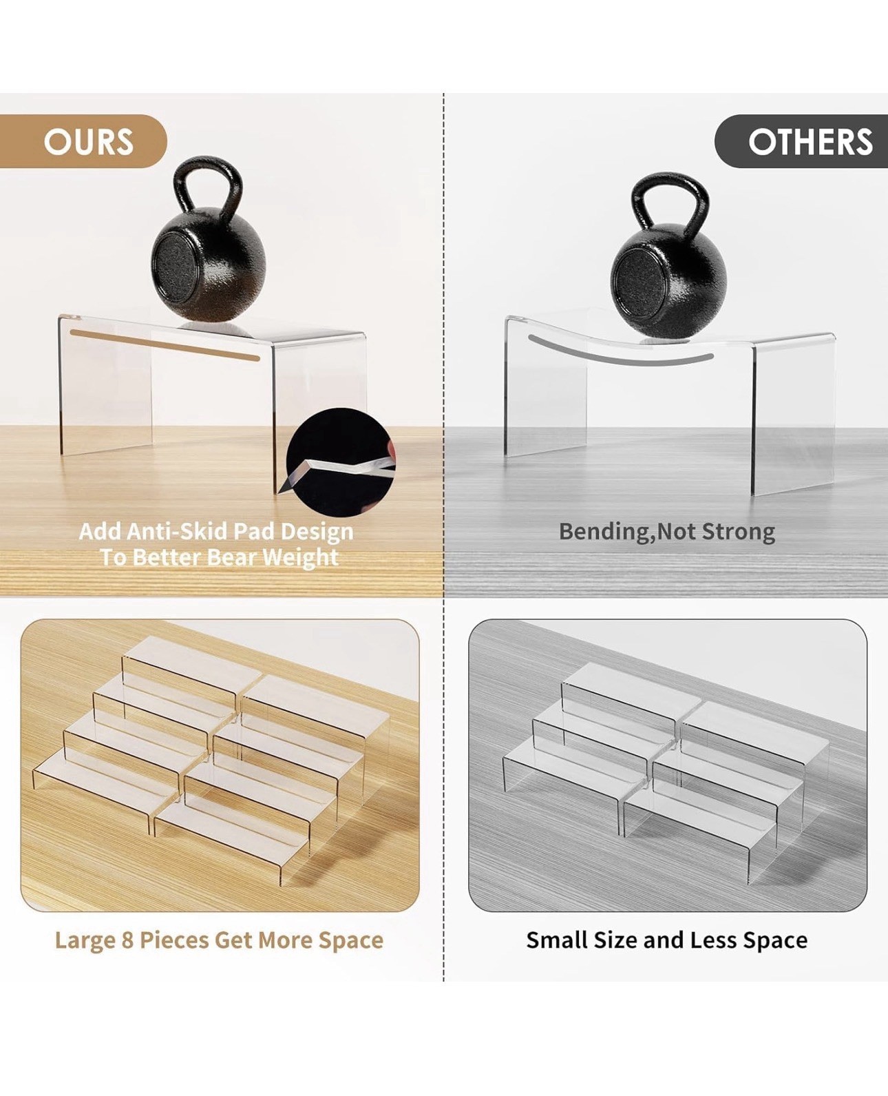 Aheroi Large Acrylic Risers 8 Pcs Set Display Stand Shelf Cake Shoe Retail Decor