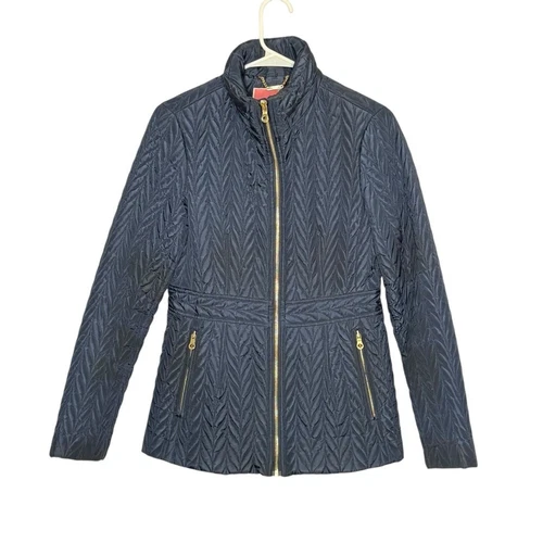 Cappotto auto donna Kate Spade taglia XS blu poliestere trapuntato micro puffer
