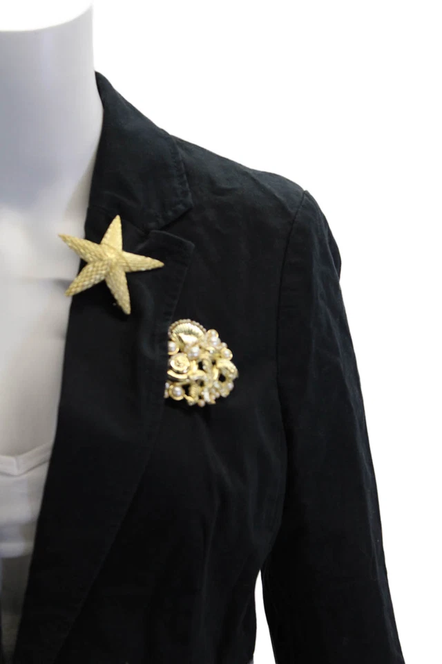 Blazer Elevenses Anthropologie Mujer Detalle Broche Manga Larga Azul Marino Talla 10 Foto 2 de 4