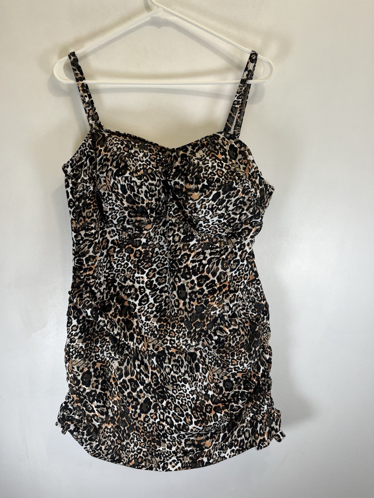For All Womens One Piece Swim Dress 22 Cheetah Tummy Panel