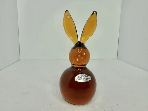 HTF Vintage MCM Blenko Glass 711B Bunny Rabbit In Wheat W/label Stunning