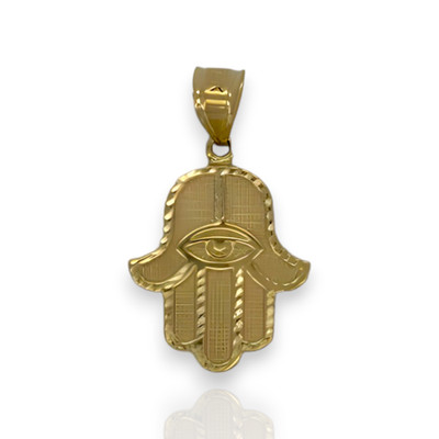 Strukturierter Hamsa Evil Eye Anhänger - 10k Gelbgold