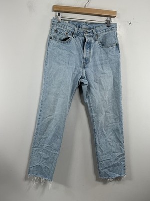 Womans Levi Straus  501 Light Blue Jeans 26x26 Button Fly Frayed Hem 0257/D-5