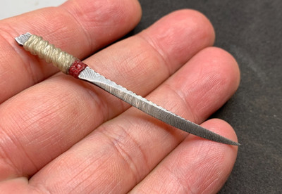 Miniature Damascus Sword Knife w/ File work Joseph Torres Custom 68mm USA Texas