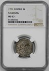 1721 Austria Salzburg 4 Silver Kreuzer NGC MS 63 Holy Roman Empire — photo 1