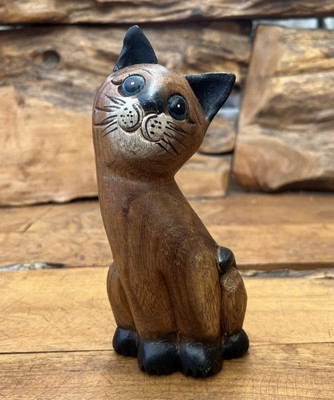 Schnitzerei Massivholz Figur KATZE 18 cm dunkelbraun Farbe Wohndeko