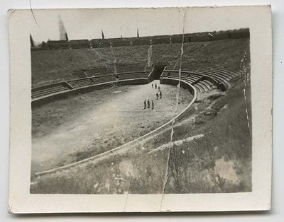 1930 Photo of Stadium Grandstand And Track Small Group On Field