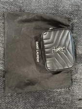 YSL Saint Laurent Black Leather Cosmetic Travel Pouch Bag