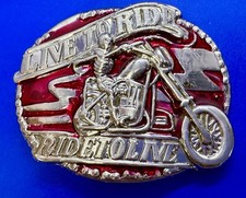 Motorcycle Live to Ride to Live Red  Silver Color Bikers Ribbon Belt Buckle