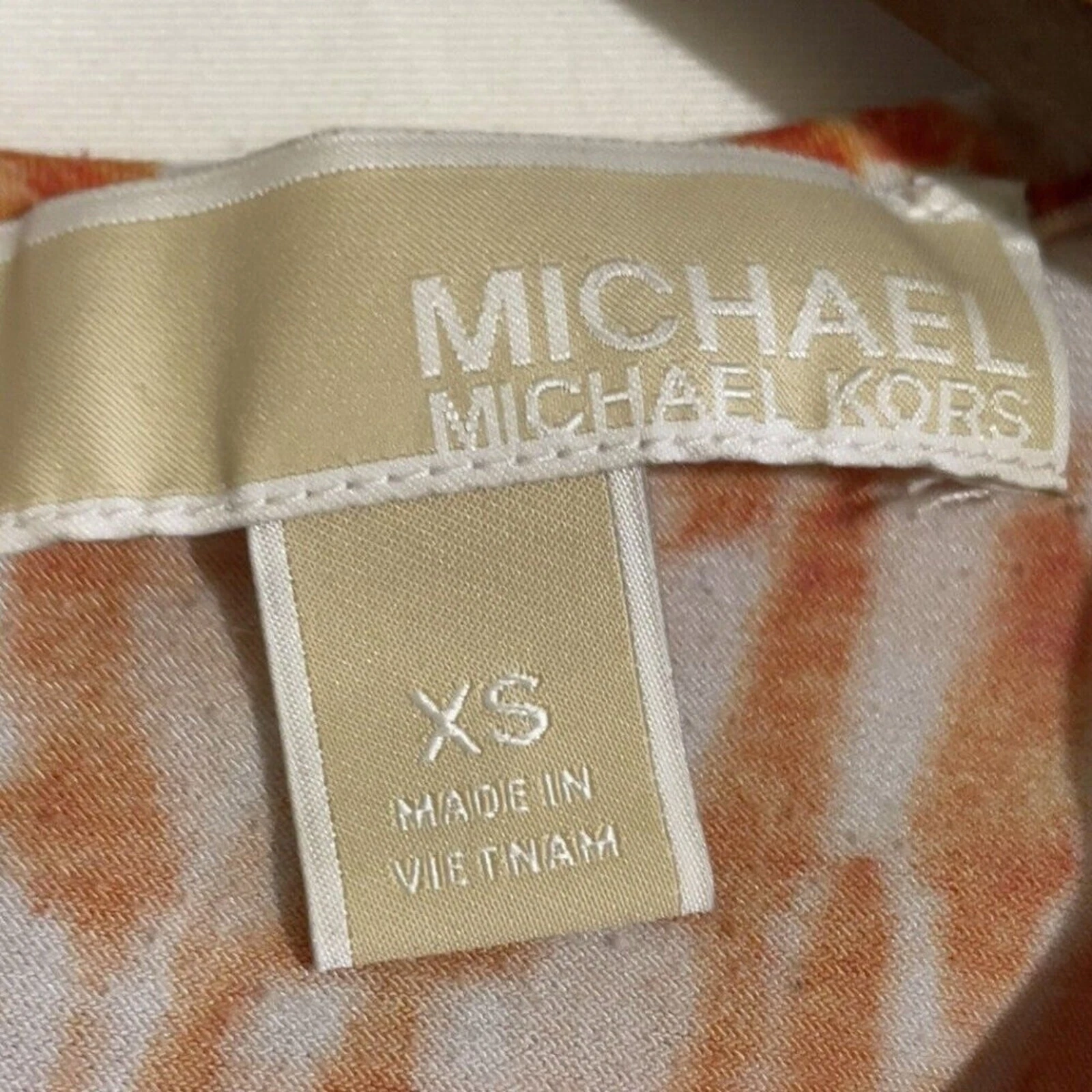 Abito Michael Kors donna XS arancione e bianco fantasia manica ad aletta