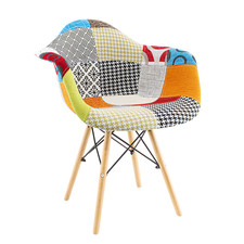 Sedia Poltrona EIFFEL in Tessuto Patchwork con Gambe in Legno Morbida Seduta