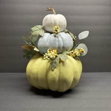 Artificial Pumpkin Fall Decor    Stacked Pumpkins with Berries  Leaves