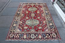 Vintage Hand Made Traditional Oriental Wool Red Blue Large Rug 202x130cm