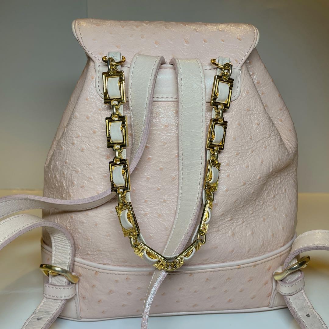 Versace Pink Leather Mini Backpack Ostrich Pattern Vintage  display picture 3