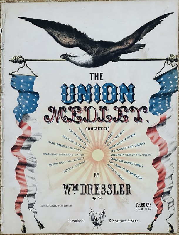 vintage CIVIL WAR sheet music UNION MEDLEY ~ 1864 Cleveland, Ohio