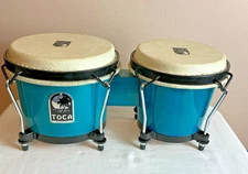 Toca Percussion Wood Bongos Bongo Set 6" 6 3/4" Bahama Blue Hand Drum
