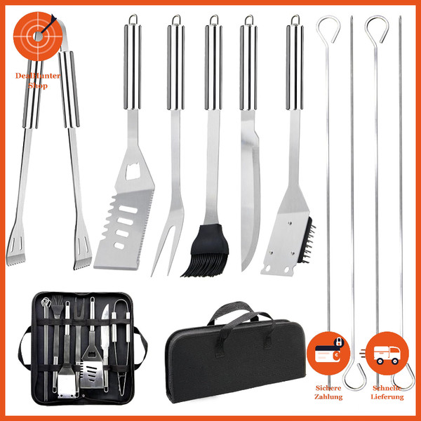 Grillbesteck-Set 11-Tlg Edelstahl Mit Grillzange Und Grillgabel Im Koffer Bbq-image