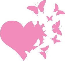 Heart with Butterflies Flying Away Vinyl Decal Sticker Car Window Light Pink