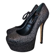 Alice  Olivia LYNDA Black Caviar Mary Jane Platform Pumps EU 37/ US 7