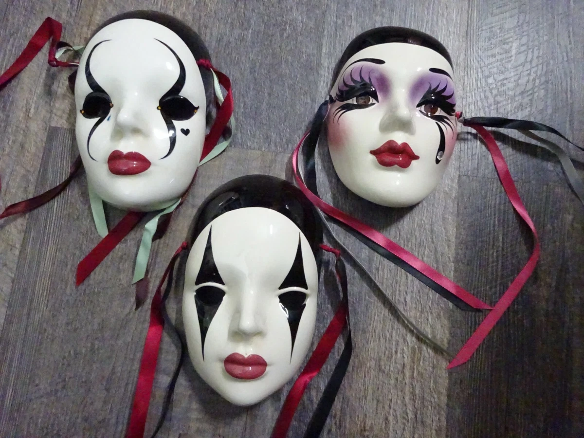 3 Vintage Mask 80s 90s clay Wall Art Masquerade New Orleans LA mime Mardi Gras