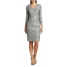 Escada Dsava Glen Plaid Wool Sheath Dress 3/4 Sleeve Women's Size 10 40 $1,650