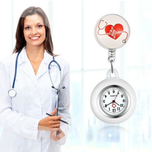 Stethoscope Nurse Watch Retractable Clip-on Lapel Hanging Quartz Pocket Watch - Picture 10 of 17